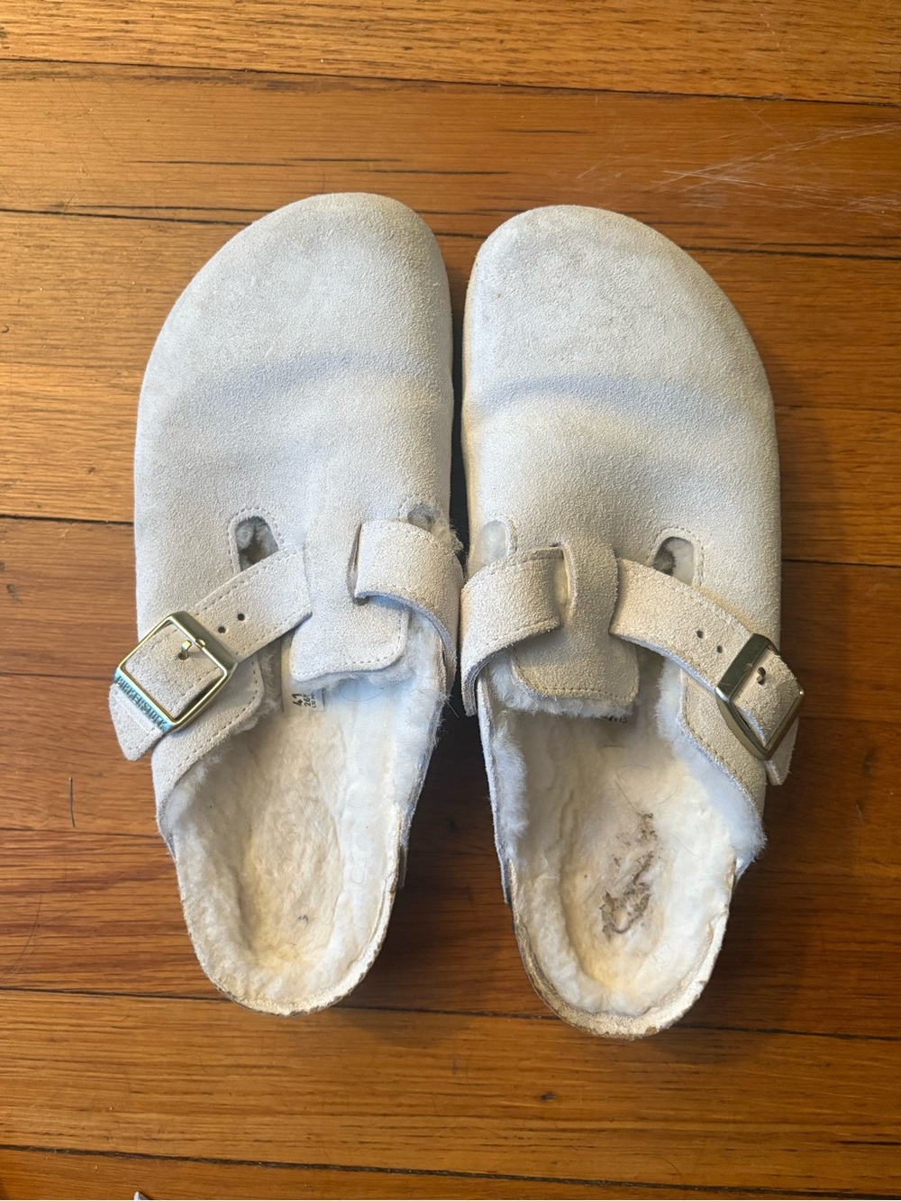 Birkenstock Suede Fur-Lined Slip-On Clogs - Light Gray